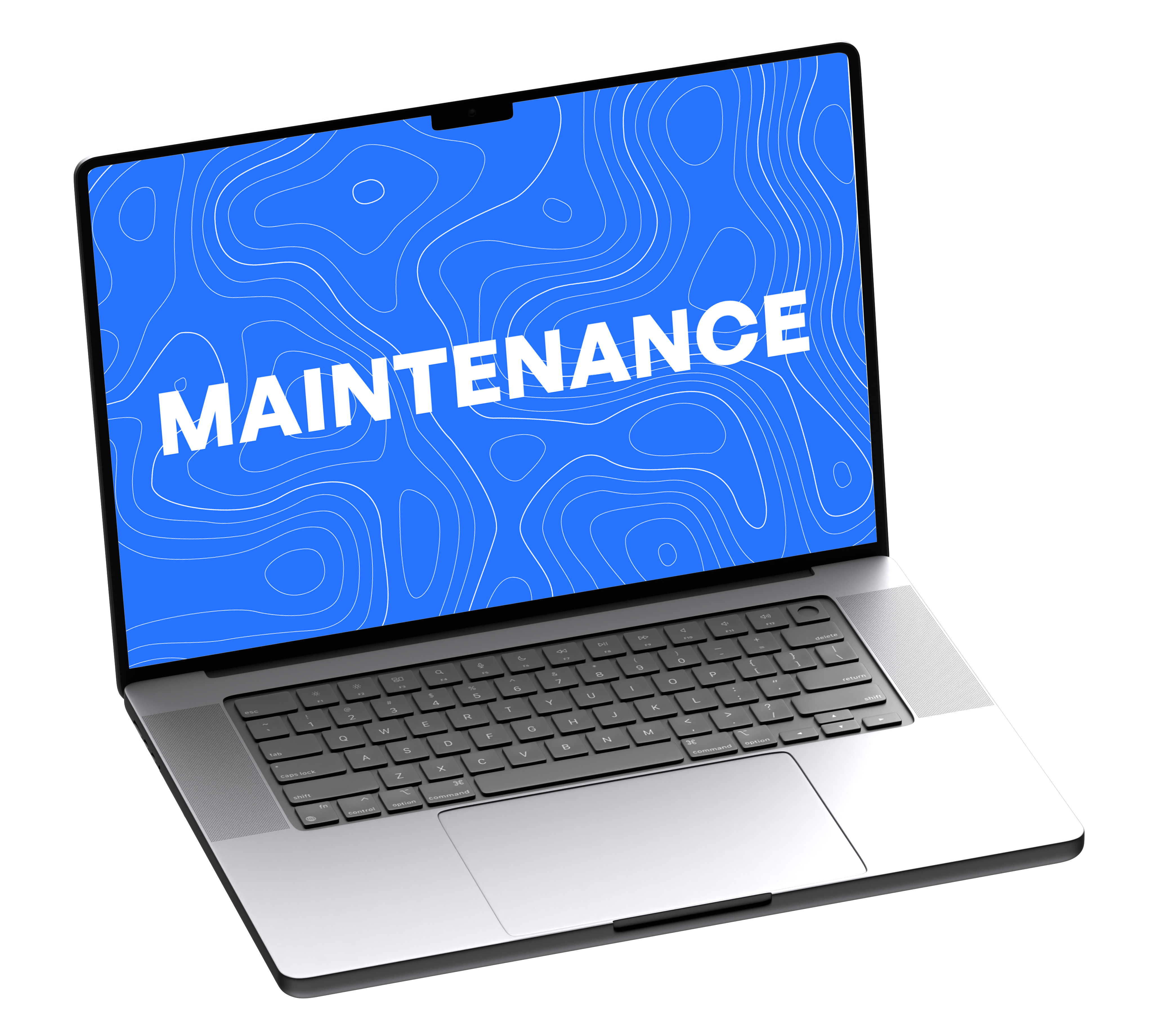 image d'un PC portable en lévitation qui affiche le titre du service : Maintenance